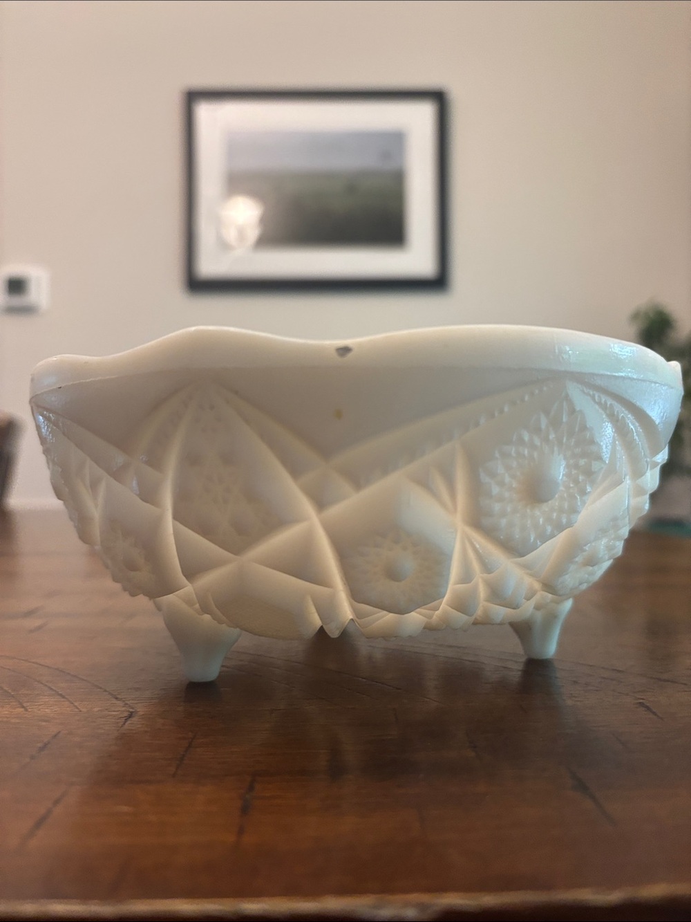 Vintage White Pressed Glass Bowl with Floral Pattern - Picture 5 of 6